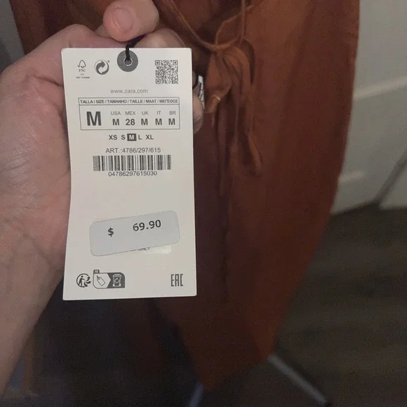 Zara Strappy Back Orange Dress Women's Medium Spaghetti Strap Linen Blend NWT - Picture 5 of 9